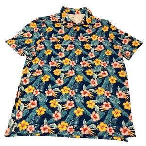 1764 Golf Polo Men's Large‎ Hawaiian Flower  All Over Print Performance Stretch